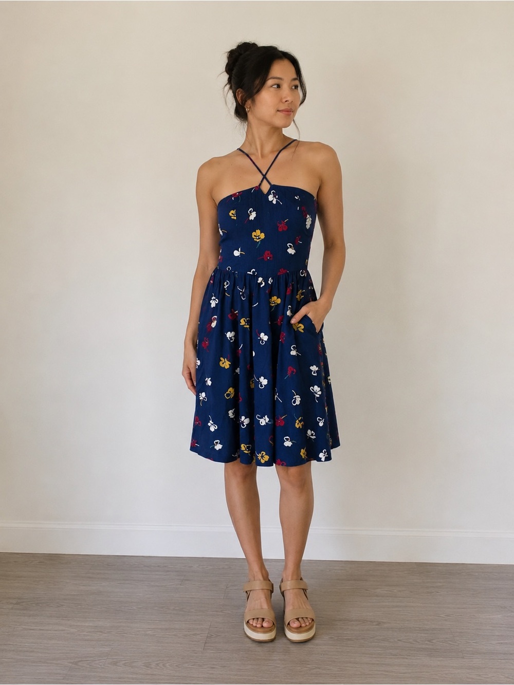 Floral Midi Dress with Crisscross Straps